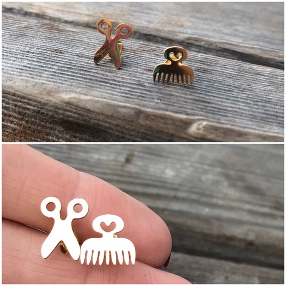 Stainless Steel ✄ HairStylist Stud Earrings - Picture 4 of 8